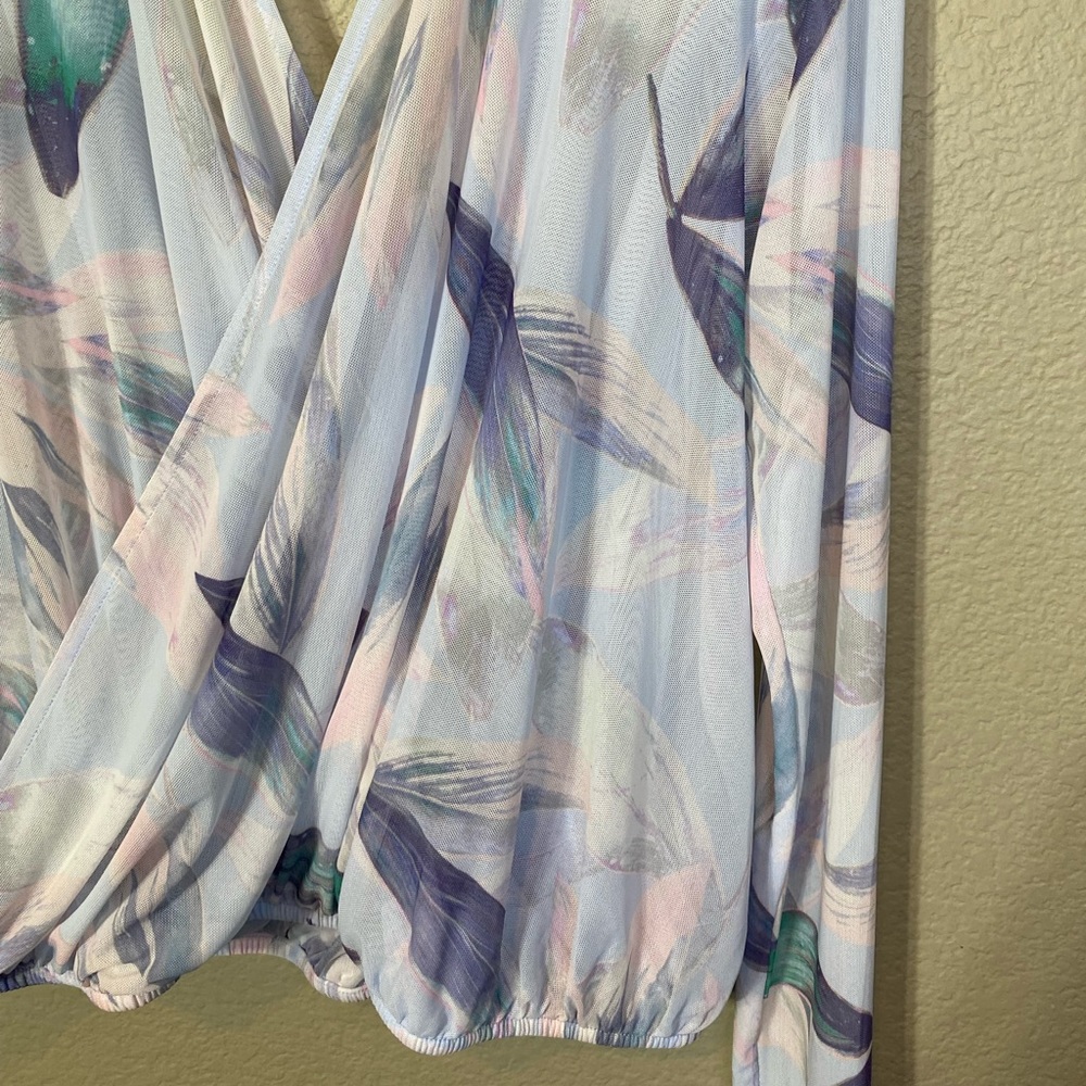 Fabletics Sheer Floral Mesh Draped Wrap Top - Picture 9 of 12